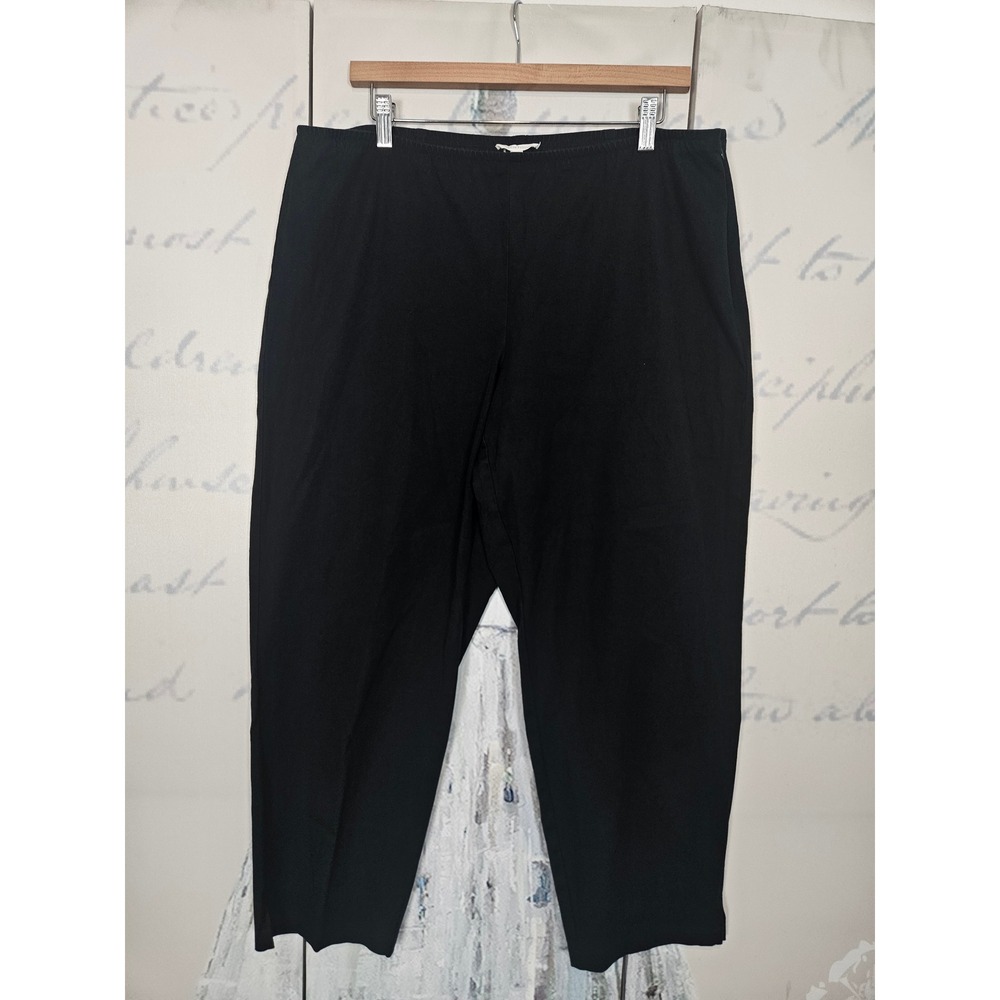 Eileen Fisher XL Black Organic Cotton Spandex Side Zip Tapered Ankle Pants